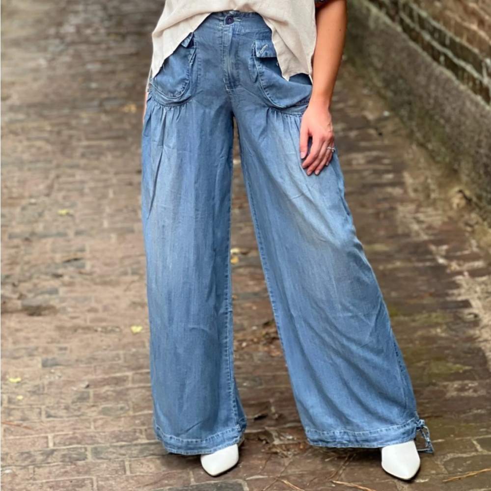 Oli & Hali Women’s 100% Tencel Wide Leg   Pocket Front Lightweight Pant size Lg